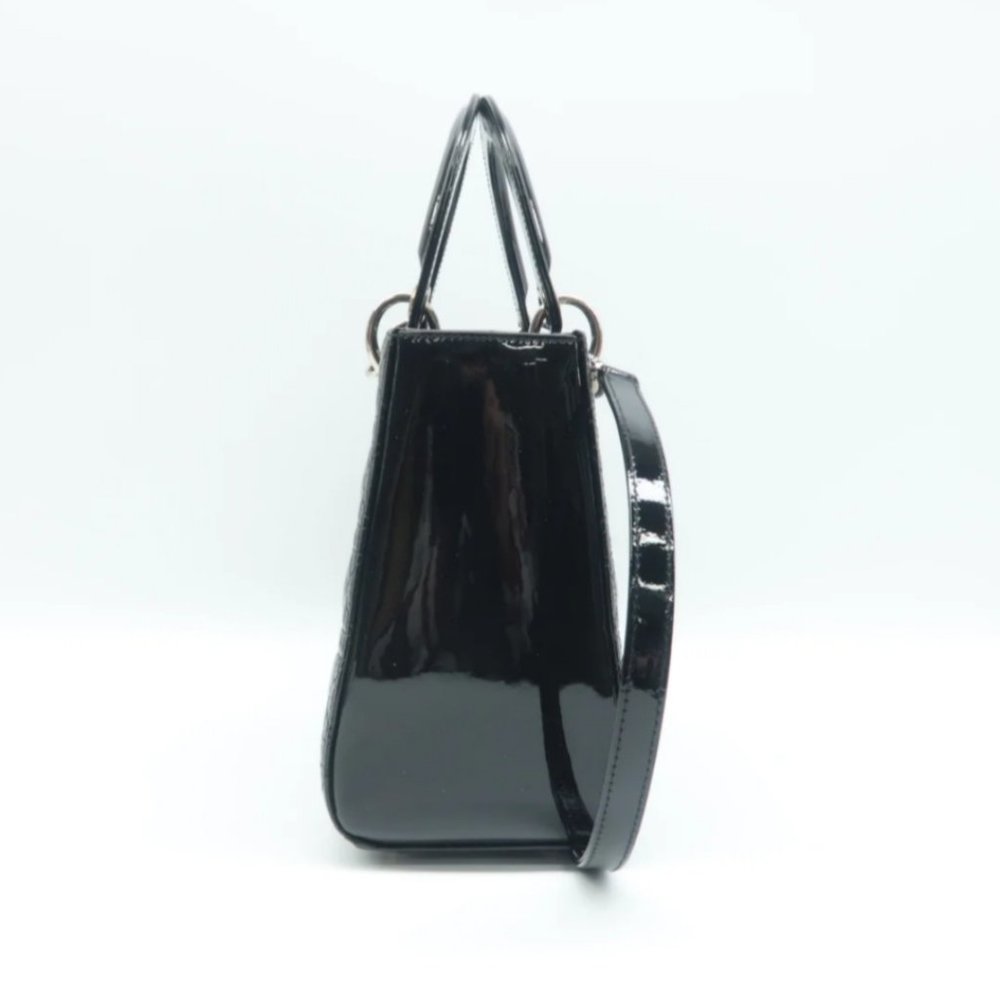 100% Authentic Dior Lady Black Patent Leather Satchel Bag - Picture 3 of 12